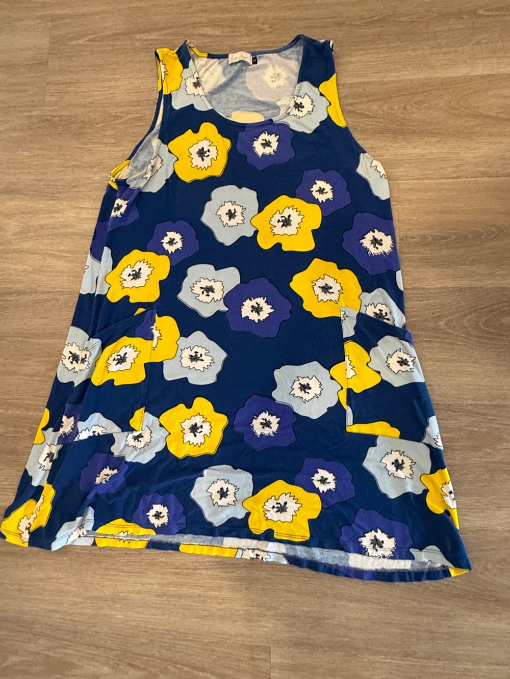 Fighting Eel Sleeveless Floral Jersey dress with Yellow & Light Blue Flowers